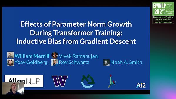 Effects of Parameter Norm Growth During Transformer Training: Inductive Bias from Gradient Descent