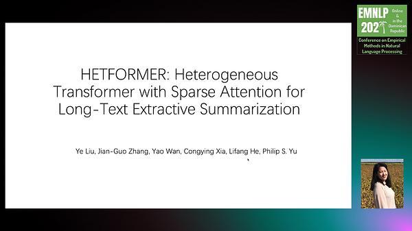 HETFORMER: Heterogeneous Transformer with Sparse Attention for Long-Text Extractive Summarization