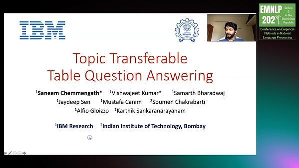 Topic Transferable Table Question Answering