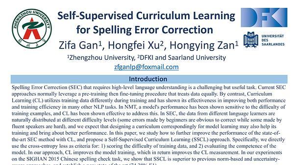 Self-Supervised Curriculum Learning for Spelling Error Correction
