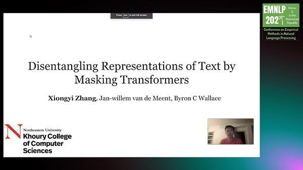 Disentangling Representations of Text by Masking Transformers