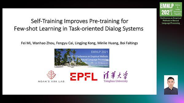Self-training Improves Pre-training for Few-shot Learning in Task-oriented Dialog Systems