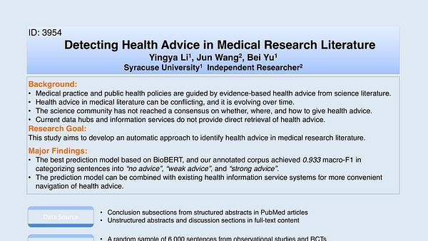 Detecting Health Advice in Medical Research Literature