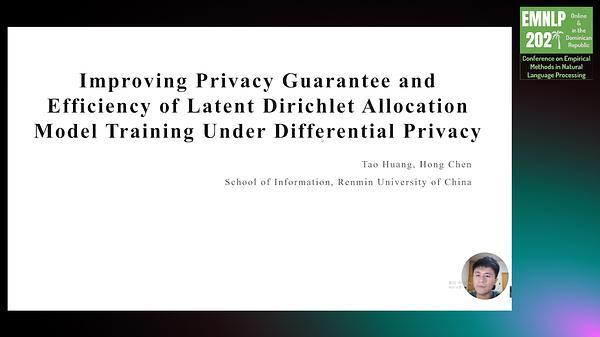Improving Privacy Guarantee and Efficiency of Latent Dirichlet Allocation Model Training Under Differential Privacy