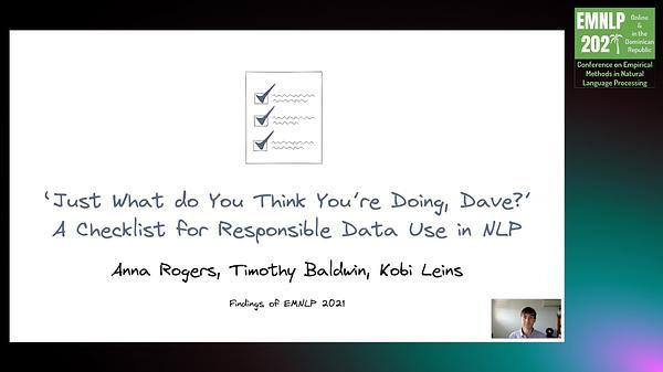 'Just What do You Think You're Doing, Dave?' A Checklist for Responsible Data Use in NLP