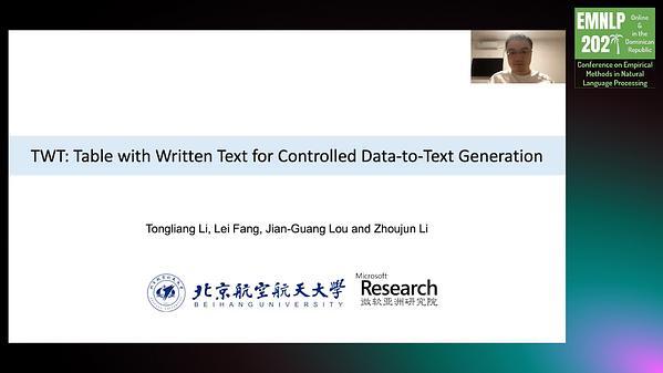 TWT: Table with Written Text for Controlled Data-to-Text Generation