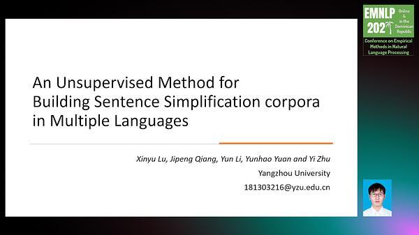 An Unsupervised Method for Building Sentence Simplification Corpora in Multiple Languages