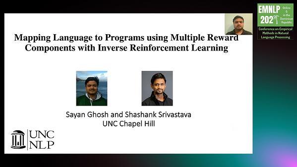 Mapping Language to Programs using Multiple Reward Components with Inverse Reinforcement Learning