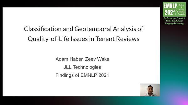 Classification and Geotemporal Analysis of Quality-of-Life Issues in Tenant Reviews