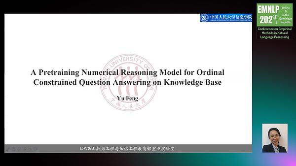 A Pretraining Numerical Reasoning Model for Ordinal Constrained Question Answering on Knowledge Base