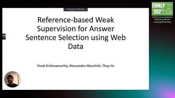 Reference-based Weak Supervision for Answer Sentence Selection using Web Data