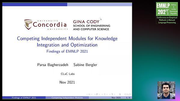 Competing Independent Modules for Knowledge Integration and Optimization