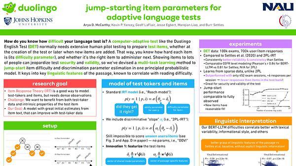 Jump-Starting Item Parameters for Adaptive Language Tests