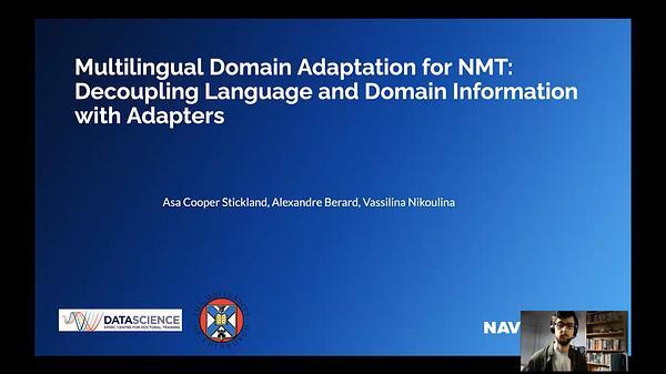 Multilingual Domain Adaptation for NMT: Decoupling Language and Domain Information with Adapters
