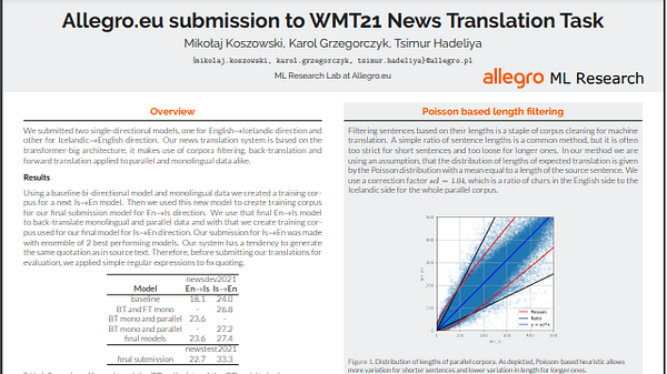 Allegro.eu submission to WMT21 News Translation Task