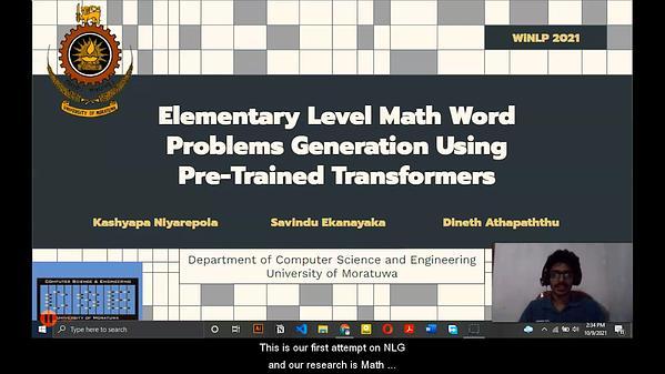 Elementary-Level Math Word Problem Generation using Pre-Trained Transformers