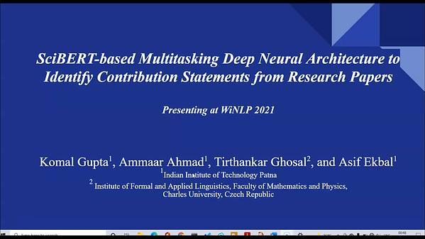 SciBERT-based Multitasking Deep Neural Architecture to identify Contribution Statements from Scientific articles