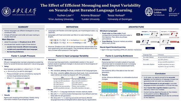 The Effect of Efficient Messaging and Input Variability on Neural-Agent Iterated Language Learning