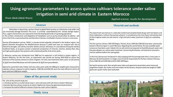 Using agronomic parameters to assess quinoa cultivars tolerance under saline irrigation in semi arid climate in Eastern Morocco