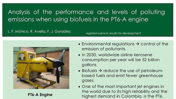 Analysis of the performance and levels of polluting emissions when using biofuels in the PT6-A engine