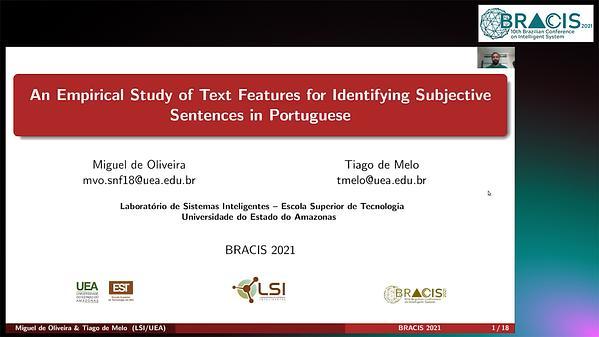 An Empirical Study of Text Features for Identifying Subjective Sentences in Portuguese