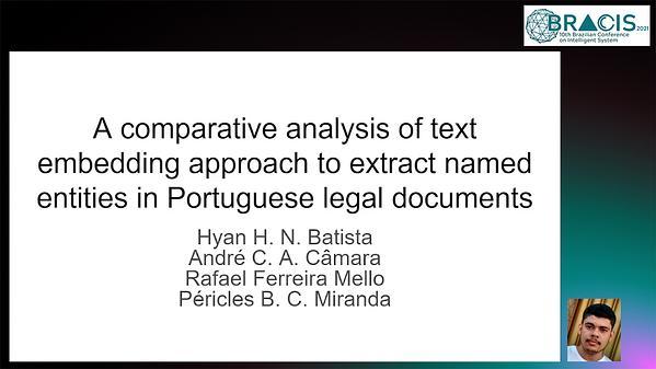 A comparative analysis of text embedding approach to extract named entities in Portuguese legal documents