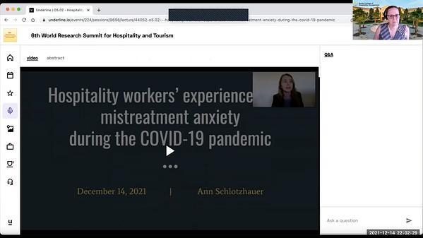 Hospitality workers’ experiences with mistreatment anxiety during the COVID-19 pandemic