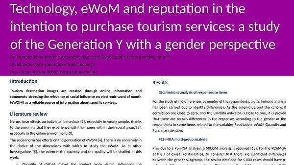 Technology, ewom and reputation in the intention to purchase tourism services: A study of the generation Y with a gender perspective