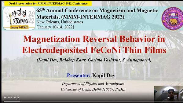 Magnetization Reversal Behavior in Electrodeposited FeCoNi Thin Films