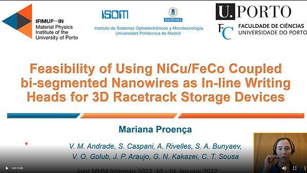 Feasibility of Using NiCu/FeCo Coupled Bi-segmented Nanowires as In-line Writing Heads for 3D Racetrack Storage Devices