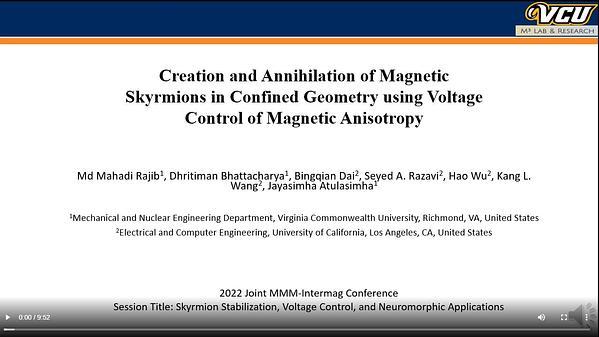 Creation and Annihilation of Magnetic Skyrmions in Confined Geometry using Voltage Control of Magnetic Anisotropy
