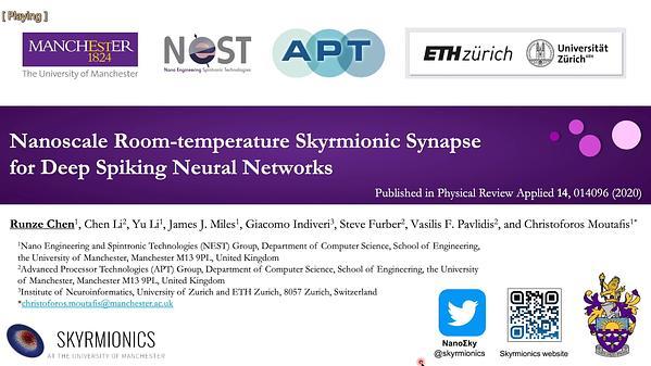 Nanoscale room-temperature skyrmionic synapse for deep spiking neural networks
