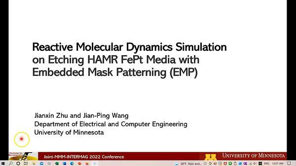 Reactive Molecular Dynamic Simulation of Plasma Etching Process of L10-FePt HAMR Media in Embedded Mask Patterning