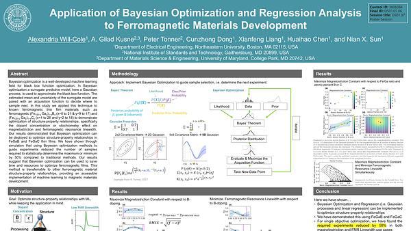 Application of Bayesian Optimization and Regression Analysis to Ferromagnetic Materials Development
