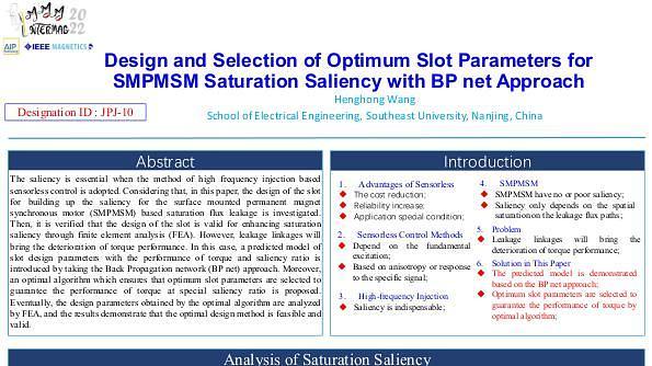 Design and Selection of Optimum Slot Parameters for SMPMSM Saturation Saliency with BP Net Approach