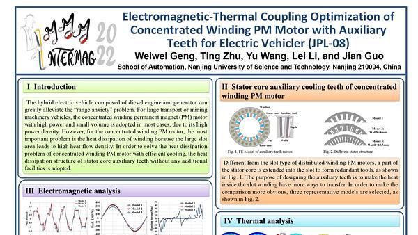 Electromagnetic Thermal Coupling Optimization of Concentrated Winding PM Motor with Auxiliary Teeth for Electric Vehicle