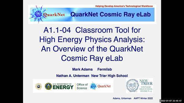 Classroom Tool for High Energy Physics Analysis: QuarkNet e-Lab