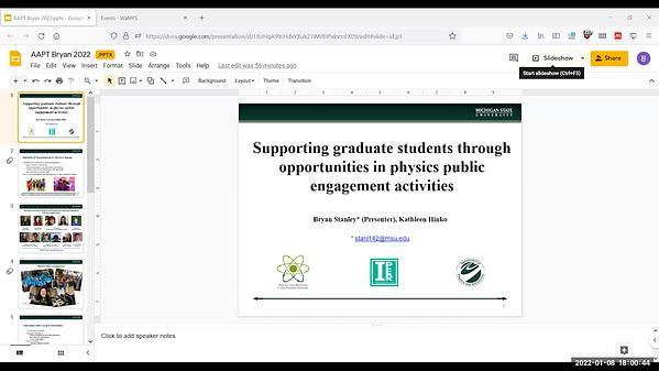 Supporting graduate students through opportunities in physics public engagement activities