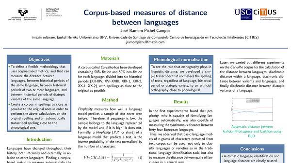 Corpus-based measures of distance between languages and variants. Application to the historical linguistics of Galician, Portuguese, Spanish and English