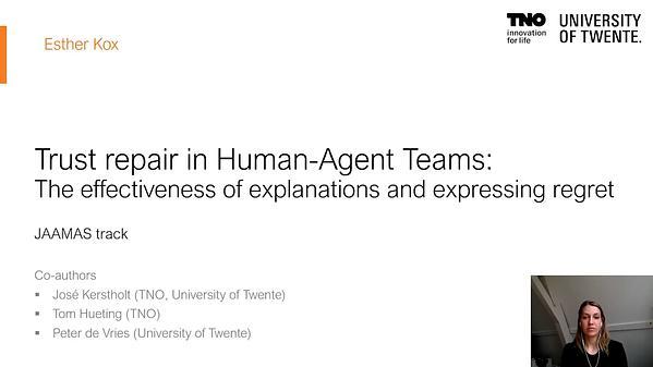 Trust repair in human-agent teams: the effectiveness ofexplanations and expressing regret