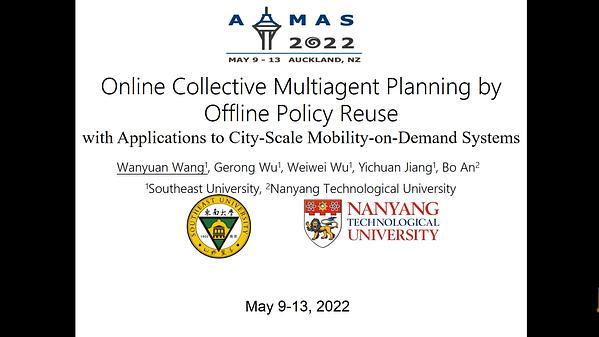 Online Collective Multiagent Planning by Offline Policy Reuse with Applications to City-Scale Mobility-on-Demand Systems