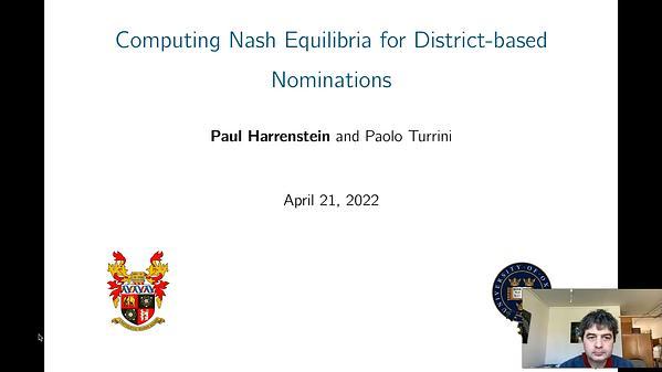 Computing Nash Equilibria for District-based Nominations