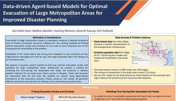 Data-driven Agent-based Models for Optimal Evacuation of Large Metropolitan Areas for Improved Disaster Planning