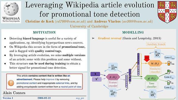 Leveraging Wikipedia article evolution for promotional tone detection