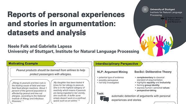 Reports of personal experiences and stories in argumentation: datasets and analysis