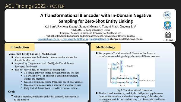 A Transformational Biencoder with In-Domain Negative Sampling for Zero-Shot Entity Linking