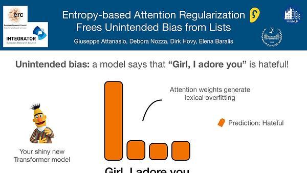Entropy-based Attention Regularization Frees Unintended Bias Mitigation from Lists