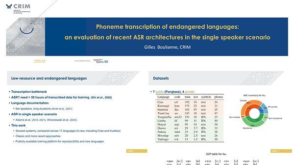 Phoneme transcription of endangered languages: an evaluation of recent ASR architectures in the single speaker scenario