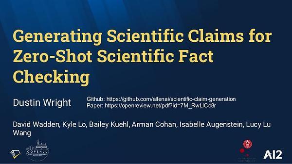 Generating Scientific Claims for Zero-Shot Scientific Fact Checking