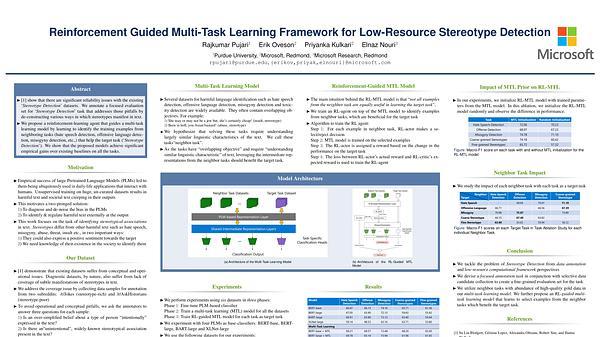 Reinforcement Guided Multi-Task Learning Framework for Low-Resource Stereotype Detection